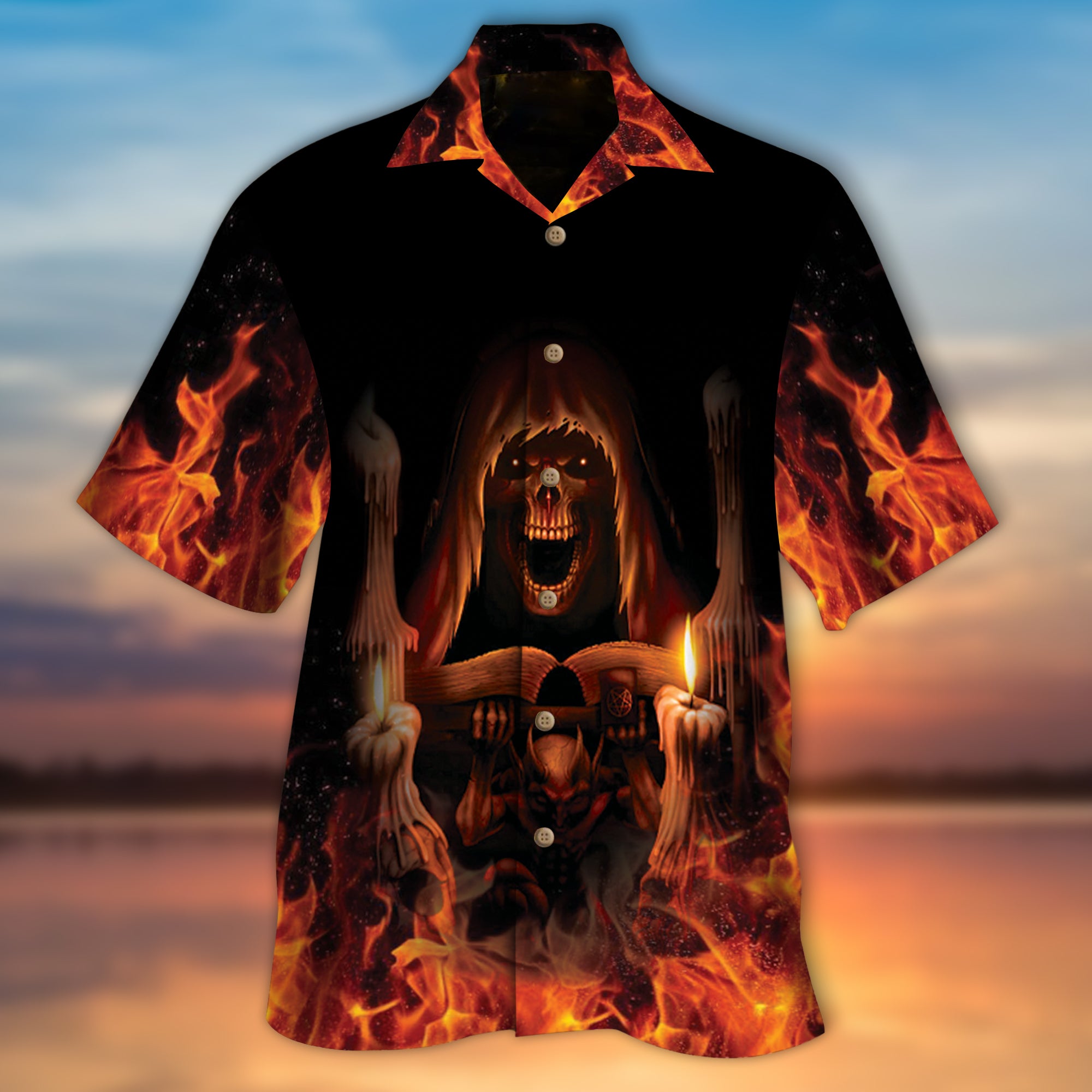 Skull And Fire Hawaiian Shirt