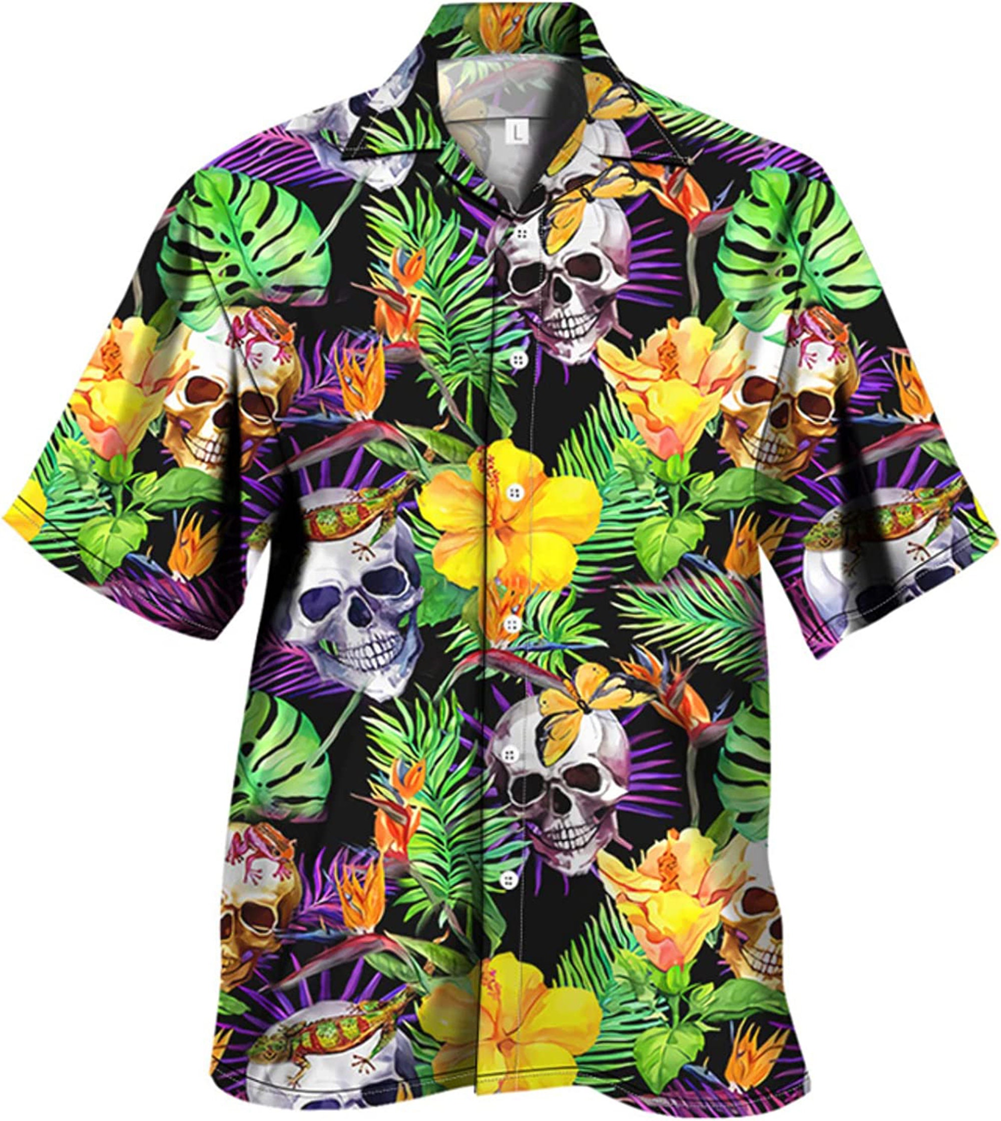 Skull And Flowers Hawaiian Purple Shirt