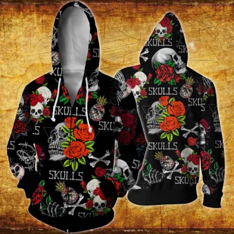 Skull And Roses All Over Printed Hawaiian Shirt