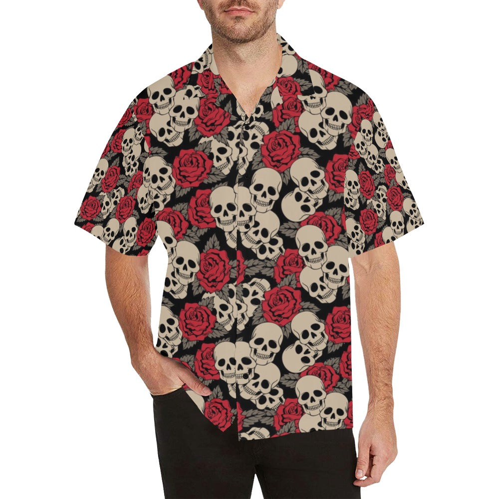 Skull And Roses Print Design Hawaiian Shirt