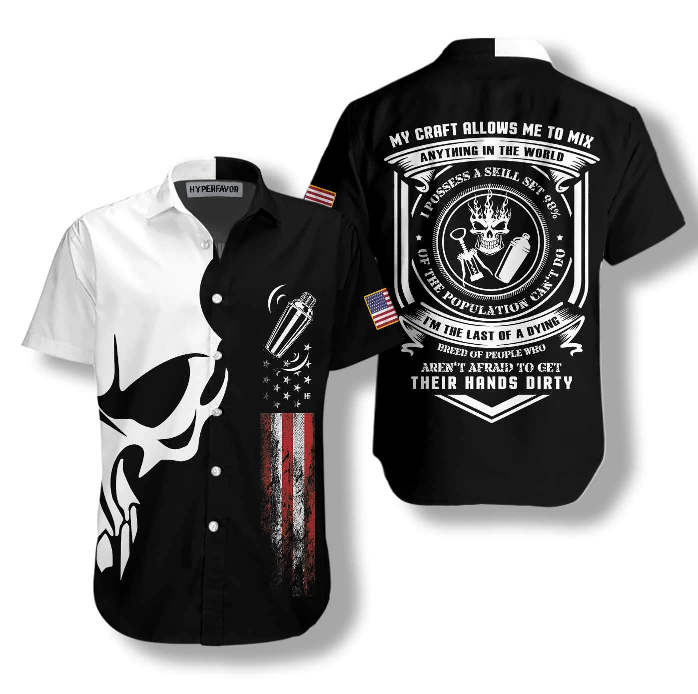 Skull Bartender Black Shirt Hawaiian Shirt
