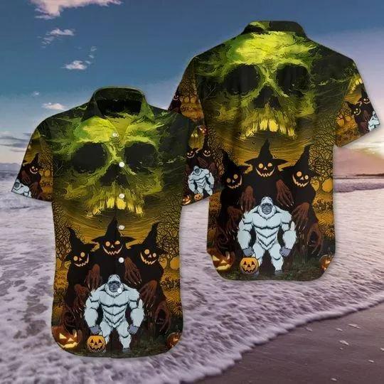Skull Bigfoot Halloween Hawaiian Shirt Print Aloha Short Sleeve Unisex Shirt