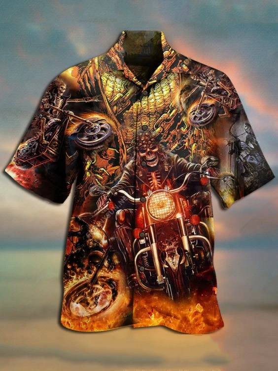 Skull Biker 3d Print Hawaiian Shirt Crazy Funny Hawaiian Shirt