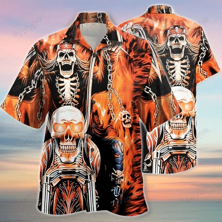 Skull Biker Motocycle Hawaiian Shirt For Men Women Adult Hw5350-1