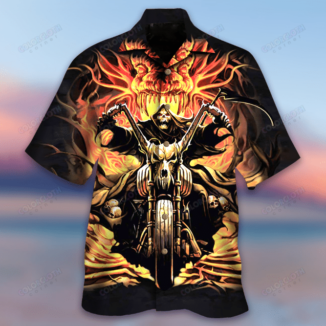 Skull Biker Motorcycles Racing Hawaiian Shirts For Men Hawaiian