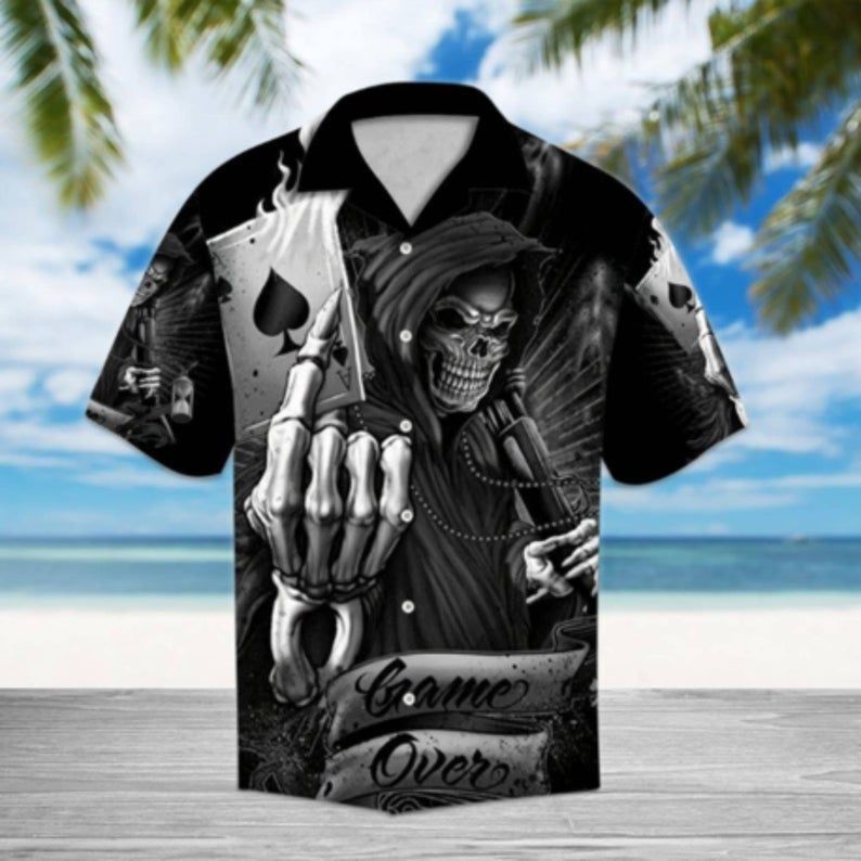 Skull Black Jack Hawaii Button Shirt