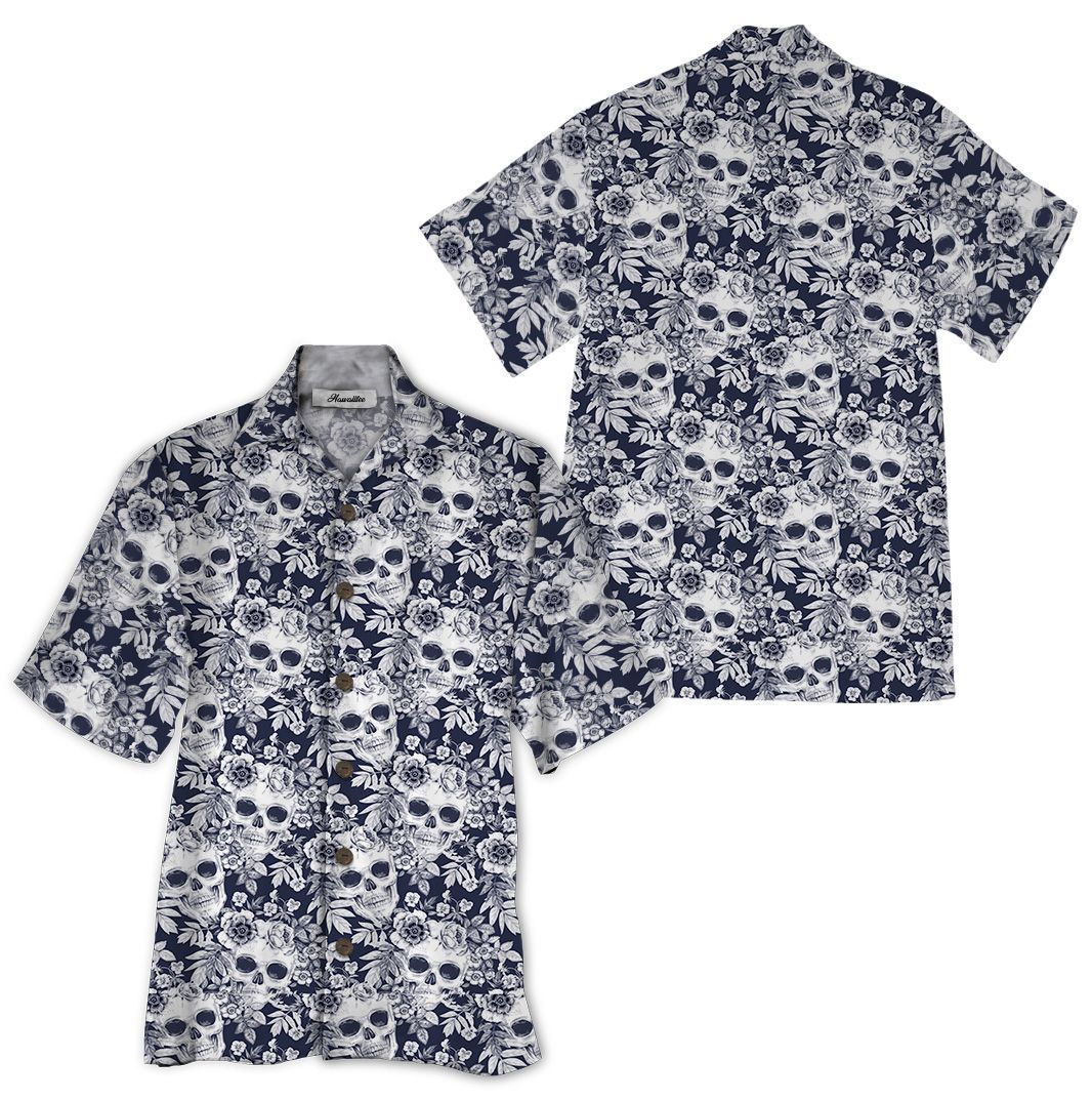 Skull Black White Awesome Design Unisex Hawaiian Shirt