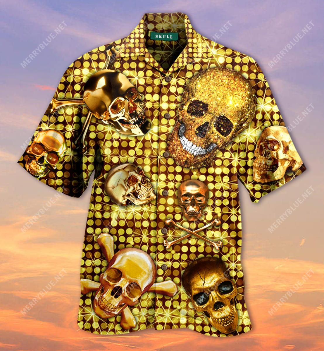 Skull Bling Bling Aloha Hawaiian Shirt Colorful Short Sleeve