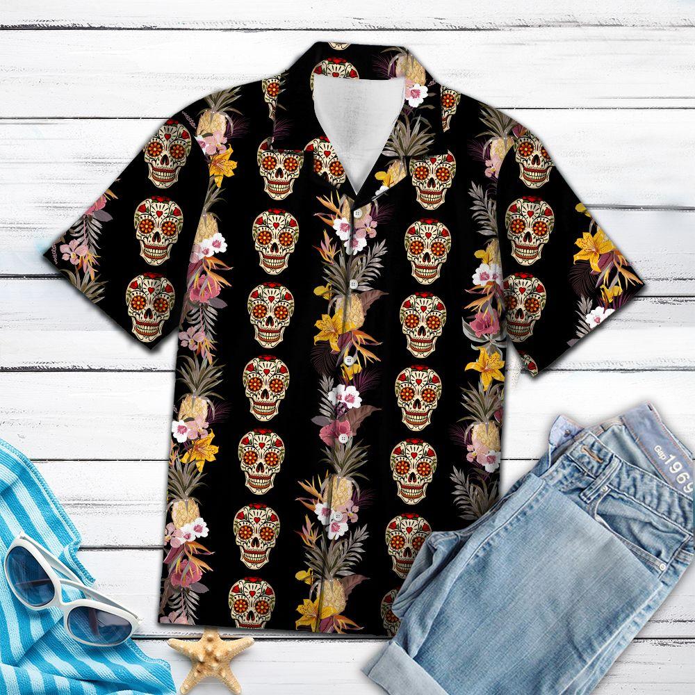 Skull Blooming Summer Flower Hawaiian Shirt For Men Hawaiian Shirt