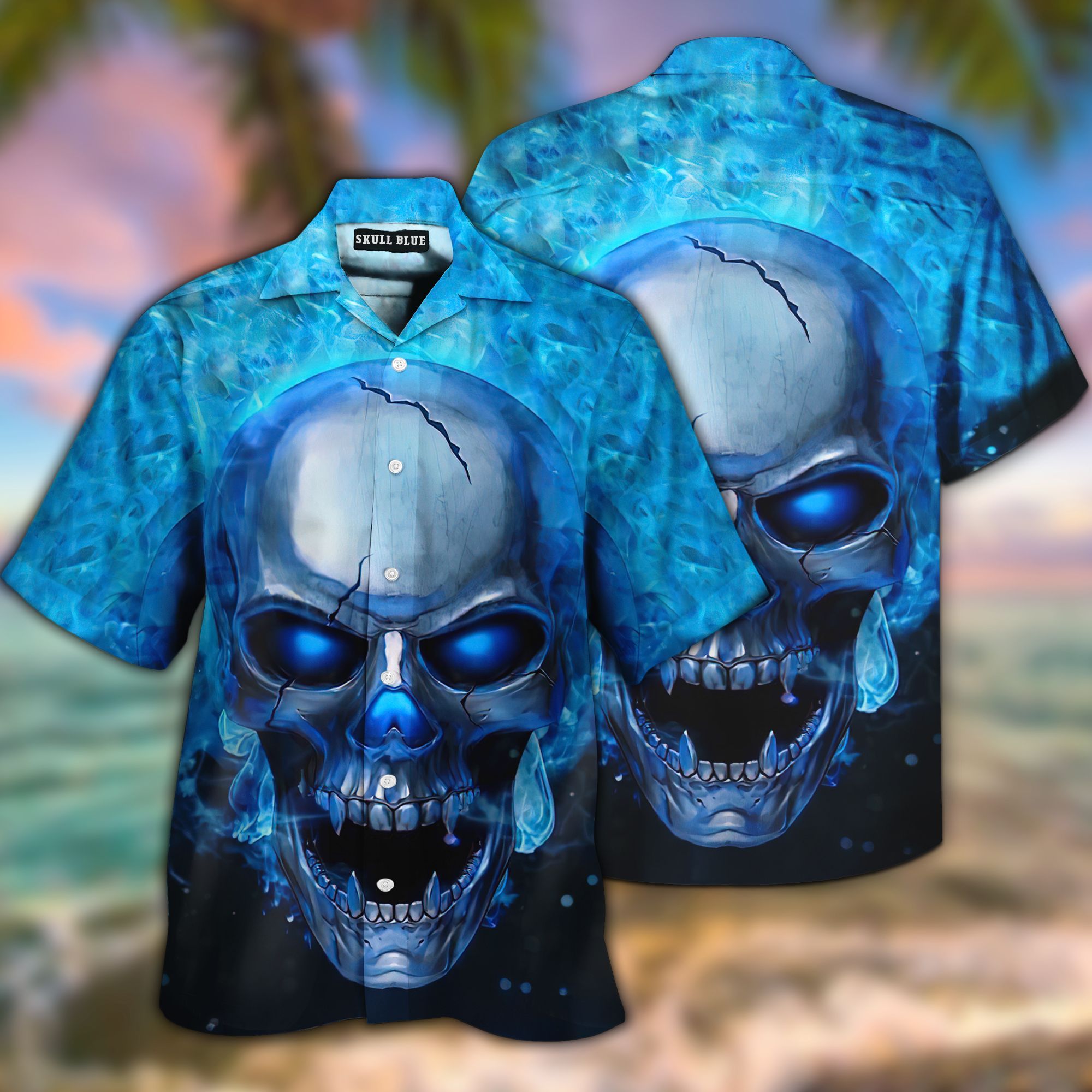 Skull Blue 3d All Over Printed Hawaiian Shirt-1