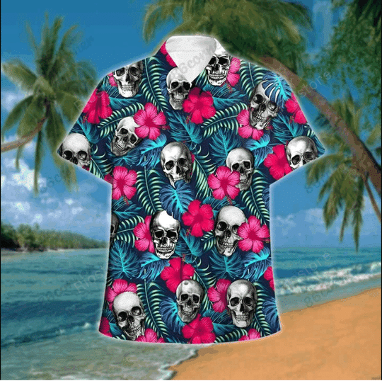 Skull Blue Awesome Design Unisex Hawaiian Shirt F