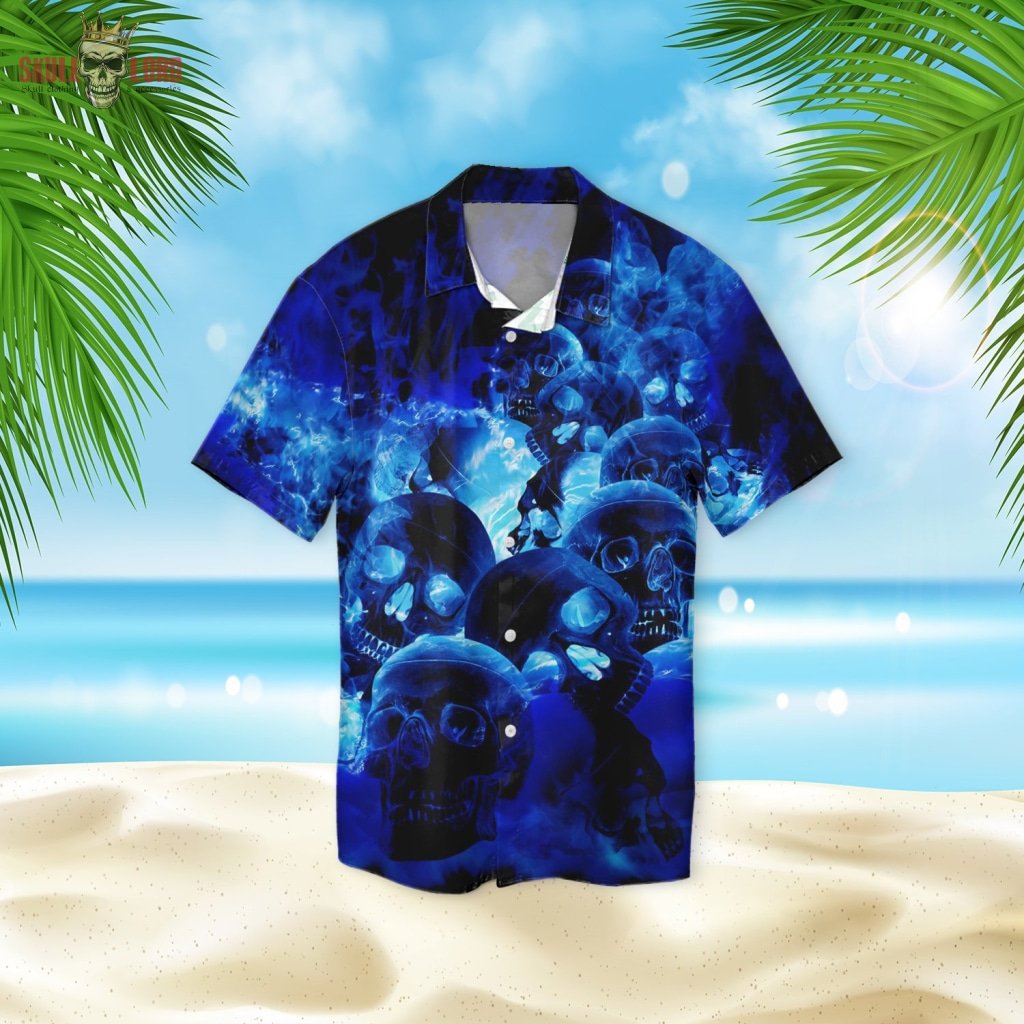Skull Blue Fire 3d Hawaiian Shirt