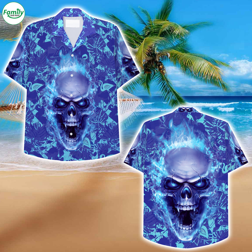 Skull Blue Flamingo Hawaiian Shirt – Kv16-1