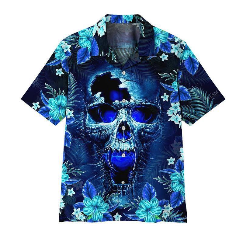 Skull Blue Hello Summer Style Limited – Hawaiian Shirt