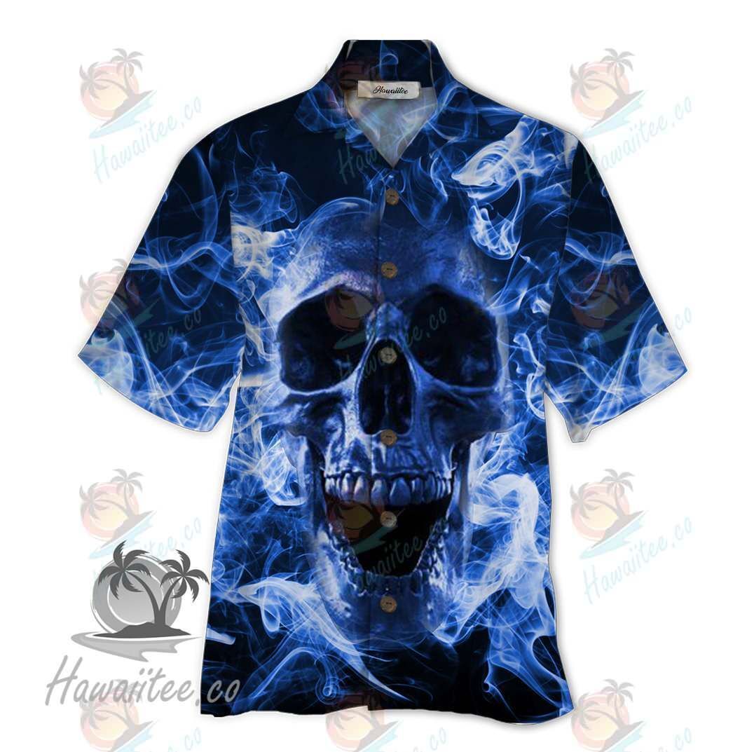 Skull Blue High Quality Unisex Hawaiian Shirt For Men And Women