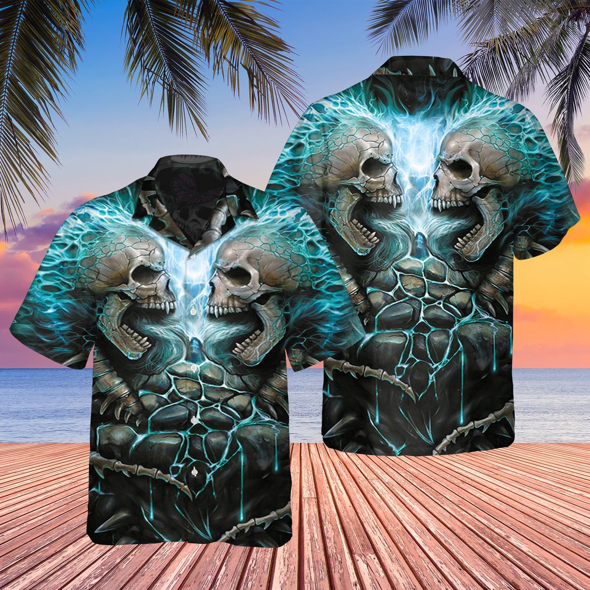 Skull Blue Volcano Hawaii Shirt Hawaiian Shirt For Men Hawaiian Shirt