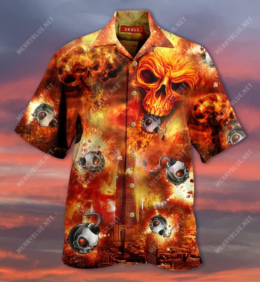 Skull Bombs Destroy A City Aloha Hawaiian Shirt