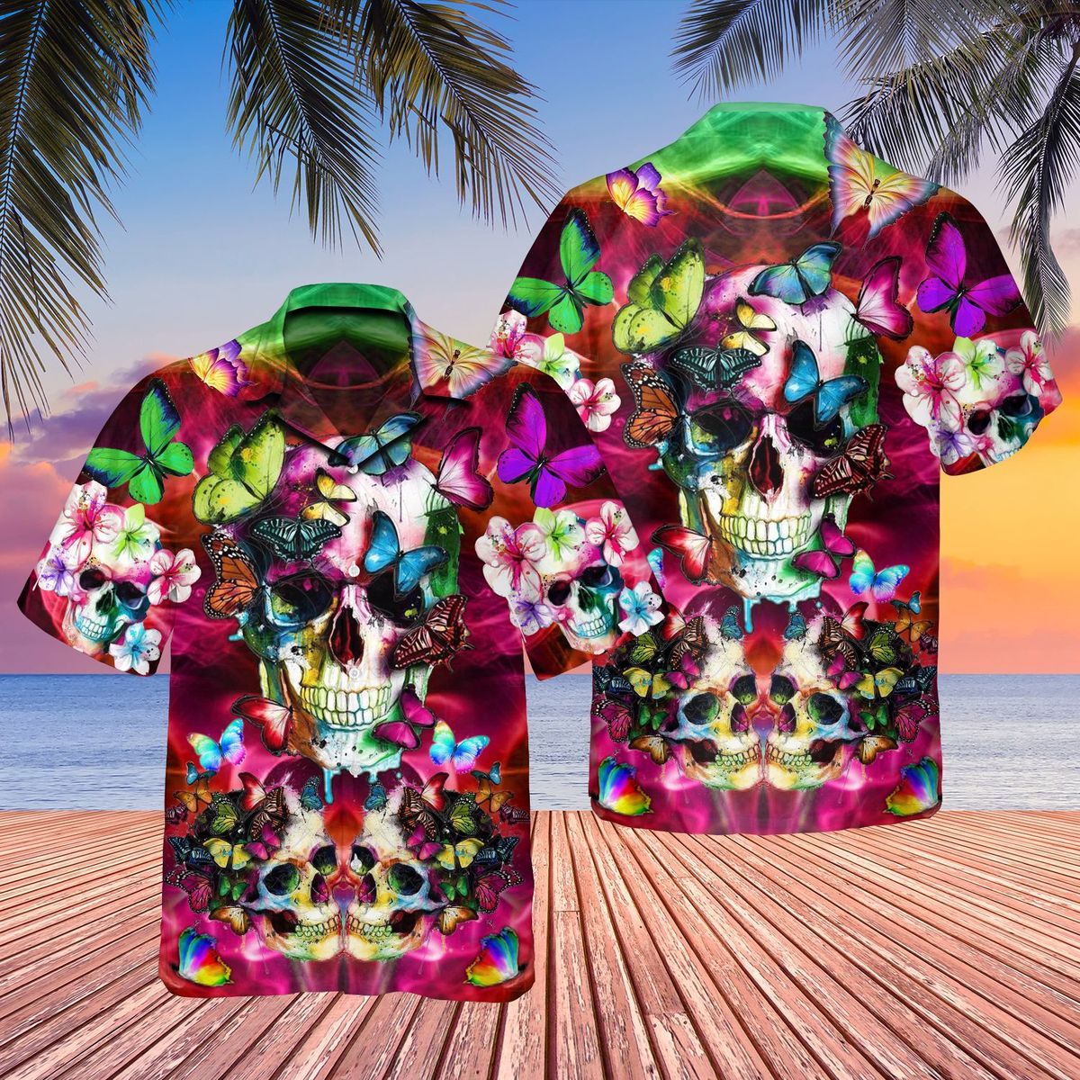Skull Butterfly Hawaii Shirt Hawaiian Shirt For Men Hawaiian Shirt