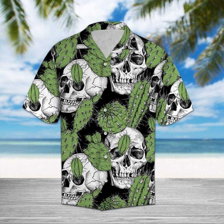 Skull Cactus Tropical Hawaiian Aloha Shirts-1