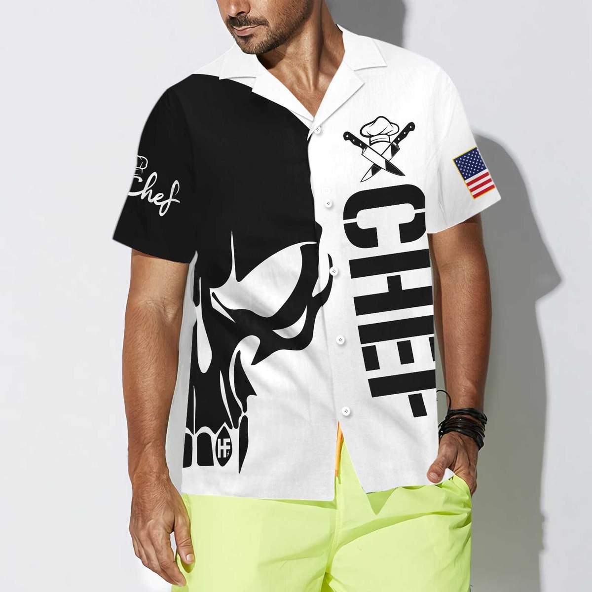 Skull Chef American Flag Hawaiian Aloha Shirts