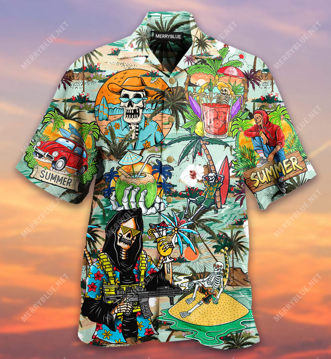 Skull Chill Out Summer Beach Unisex Hawaiian Shirt