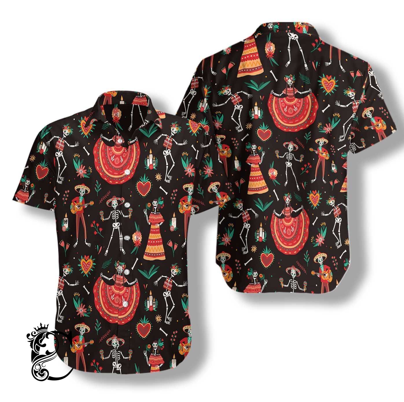 Skull Day Of The Dead Flower Hawaiian Shirt