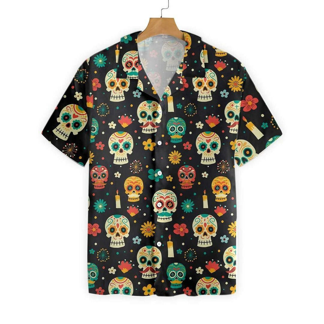 Skull Day Of The Dead Pattern Flower Hawaiian Shirt