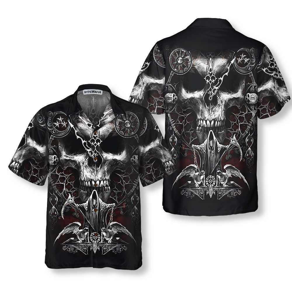 Skull Death Hawaiian Shirt Black And White Gothic Skull Shirt