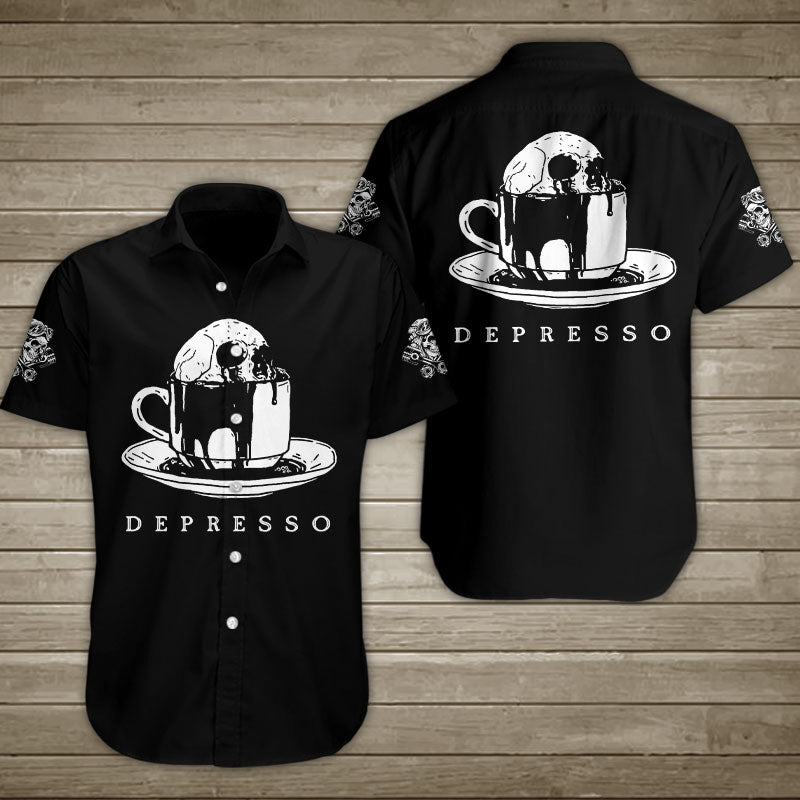 Skull Depresso Hawaiian Shirt Summer Button Up For Men Women Couple-1