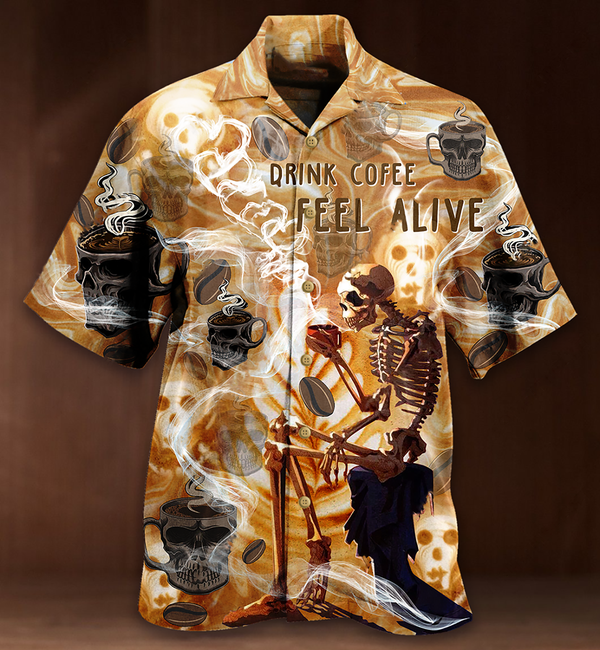 Skull Drink Coffee Feel Alive Limited Edition – Hawaiian Shirt