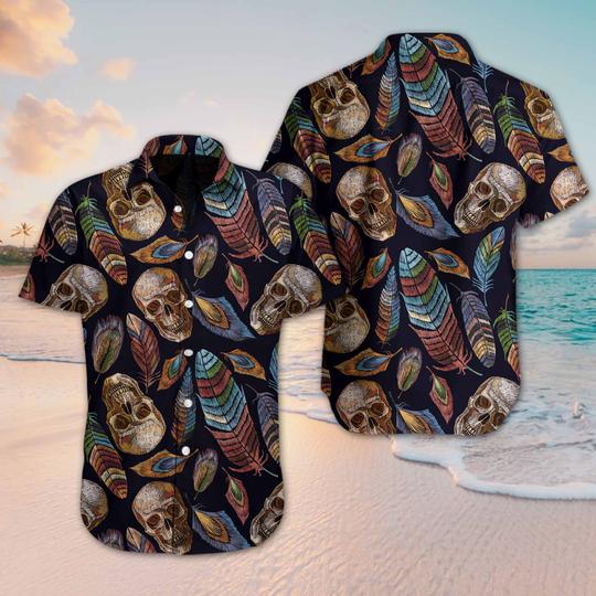 Skull Feather Hawaiian Shirt-1