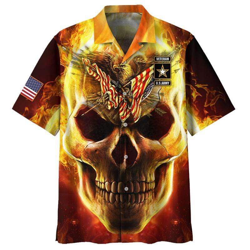 Skull Fire Eagle Patriot Hawaiian Shirts V-1