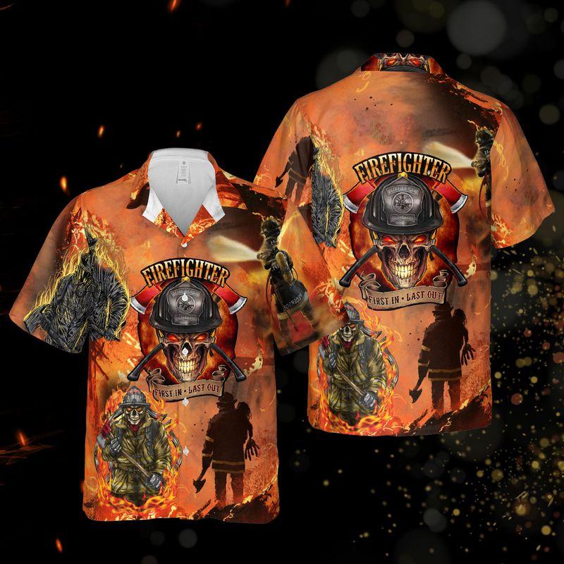 Skull Firefighter First In-last Out Hawaiian Shirt For Men Women Adult