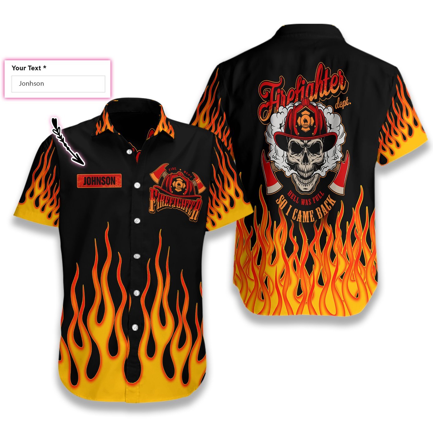 Skull Flame Firefighter Custom Hawaiian Shirt For Men Hawaiian Shirt
