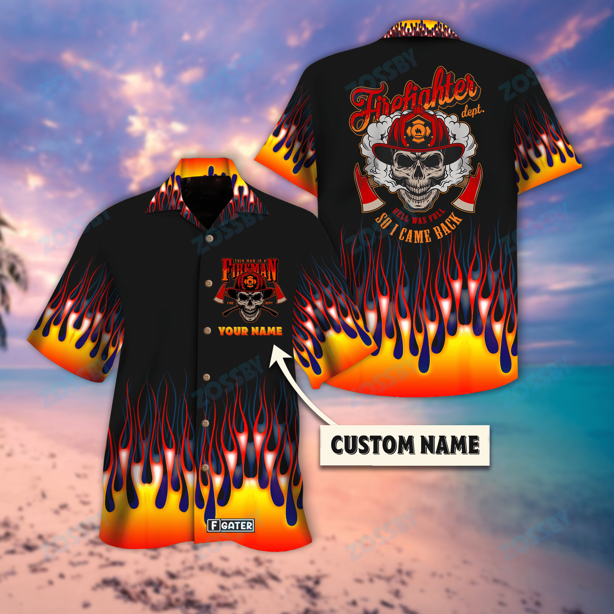 Skull Flame Firefighter Custom Hawaiian Shirt