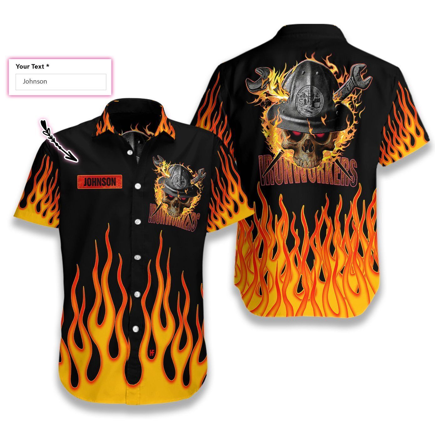 Skull Flame Ironworker Ez05 2608 Custom Hawaiian Shirt