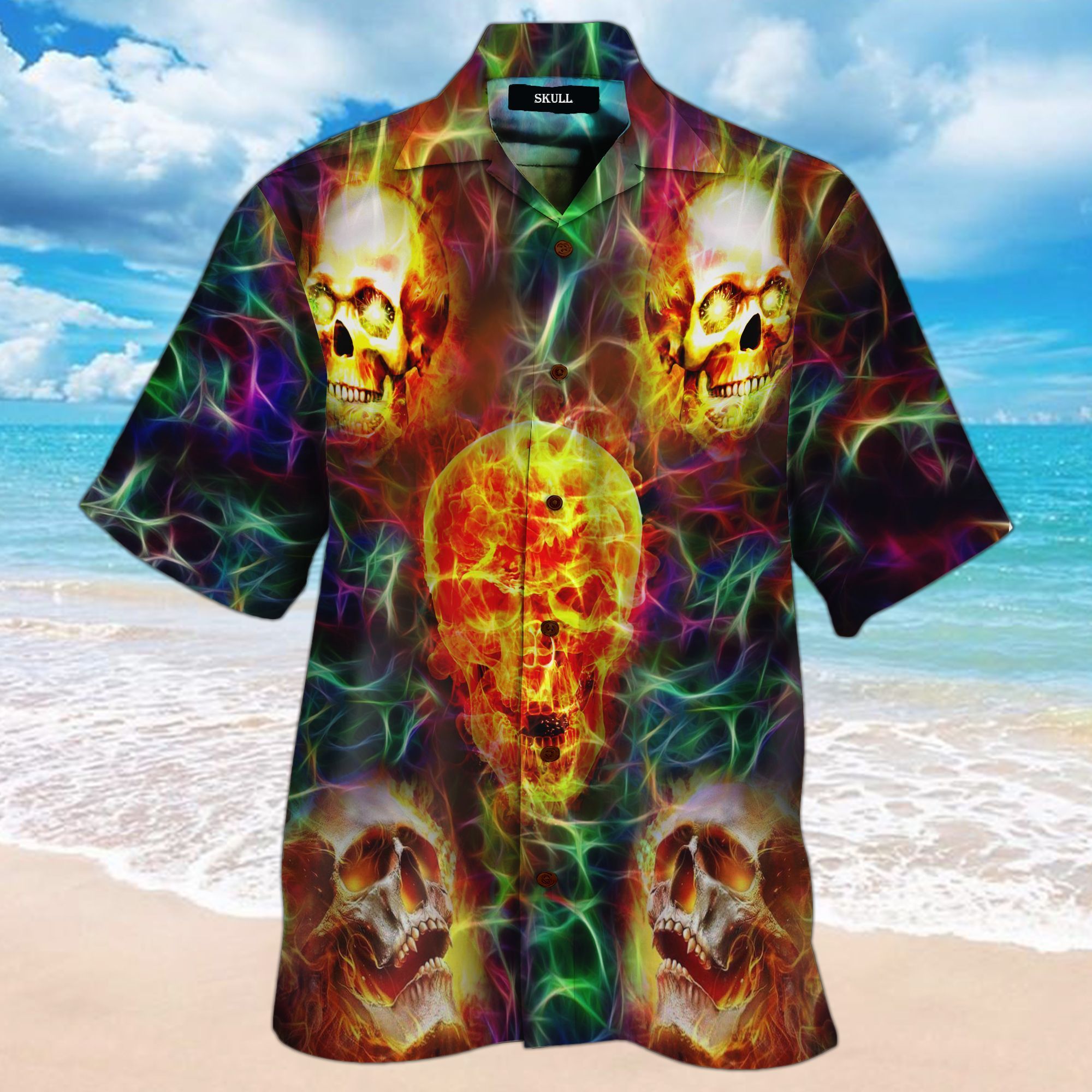Skull Flaming 3d All Over Printed Hawaiian Shirt
