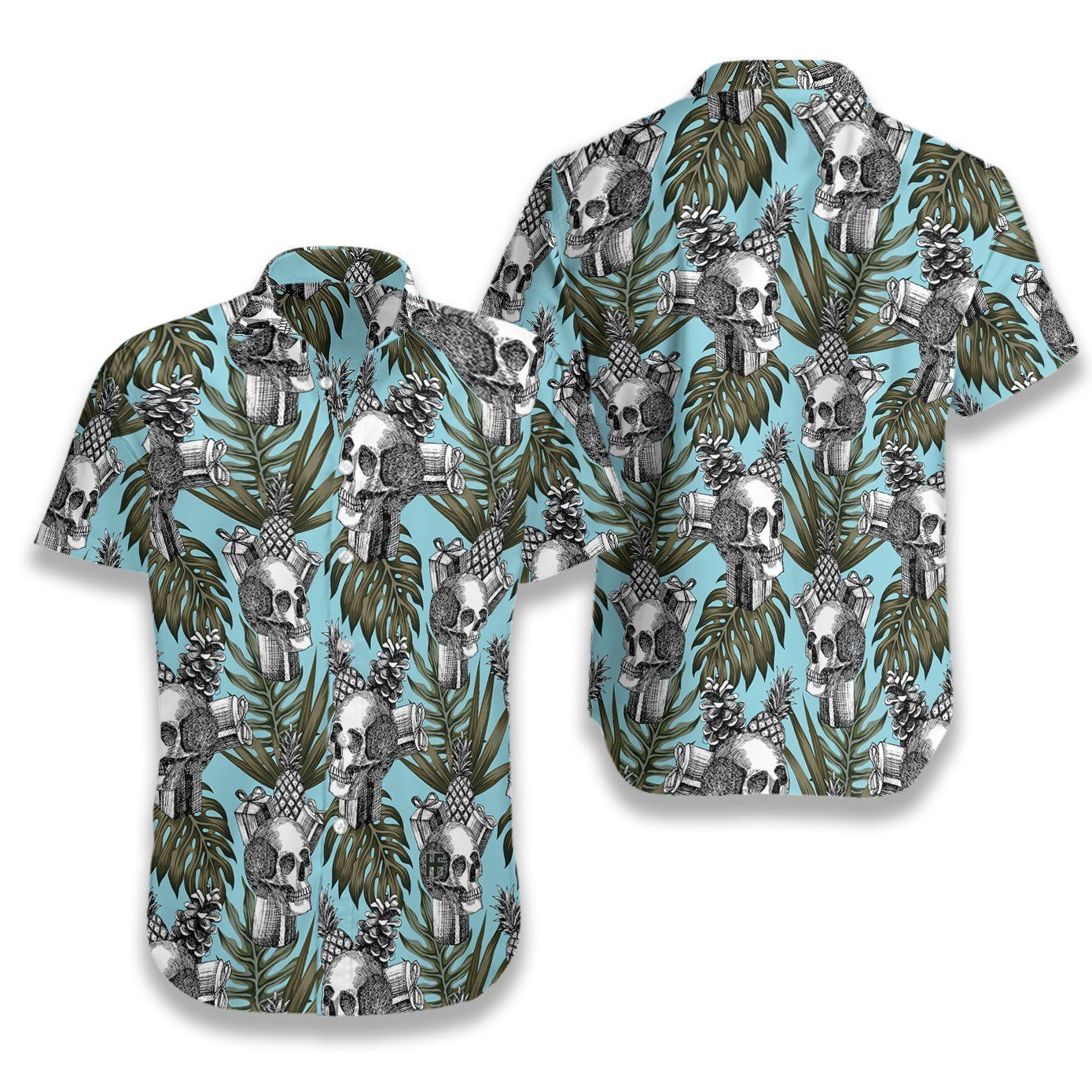 Skull Gift Pine Apple Cone Tropical Hawaiian Aloha Shirt