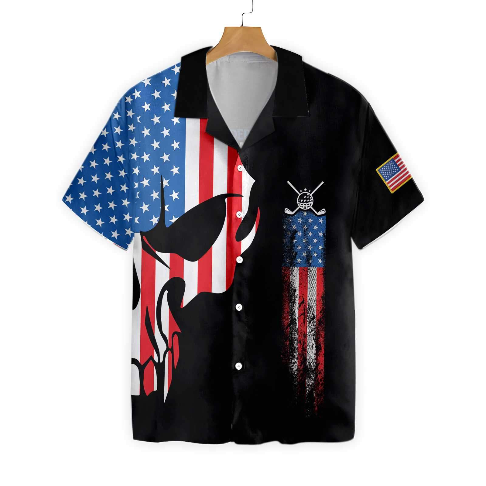 Skull Golf With American Flag Hawaiian Shirt