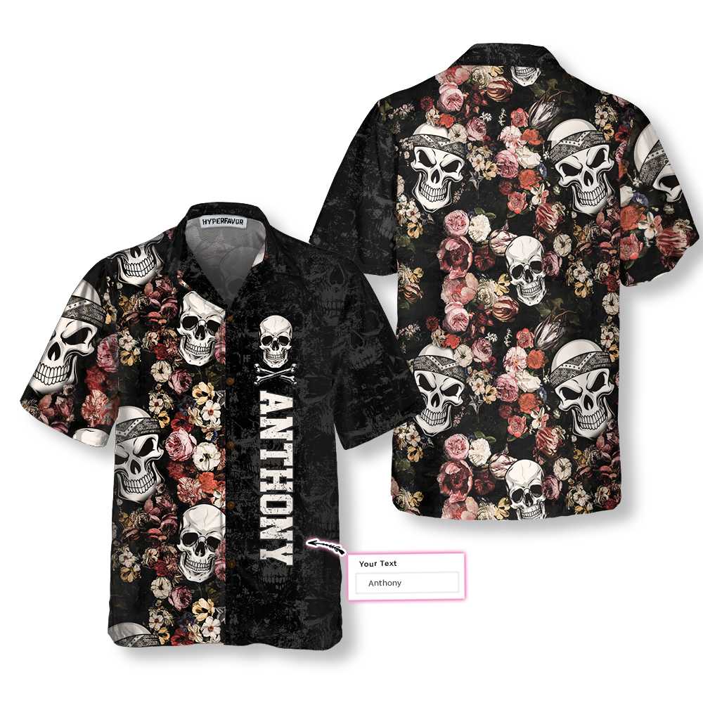 Skull Heads Vintage Floral Custom Name Hawaiian Shirt For Men Women