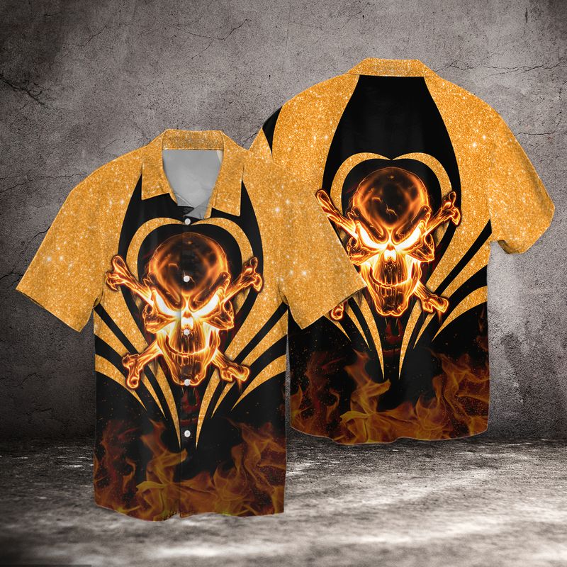 Skull Hell Fire Skull Lover 3d Full Print Hawaiian Shirt