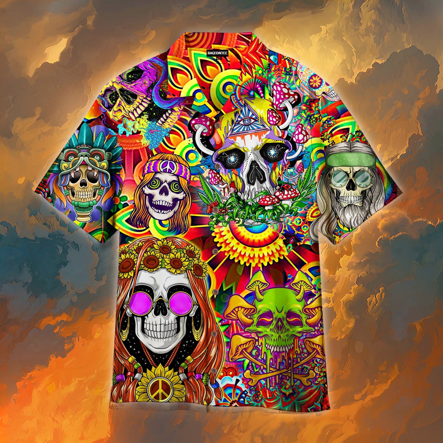 Skull Hippie Hawaiian Shirt