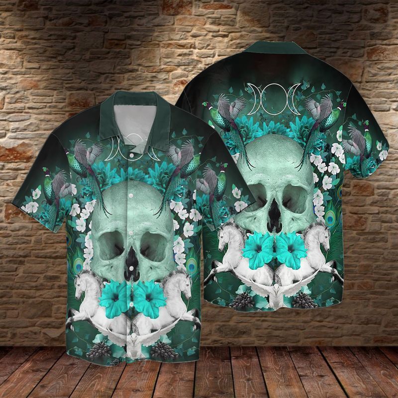 Skull Hummingbird For Men And Women Graphic Print Short Sleeve Hawaiian Casual Shirt