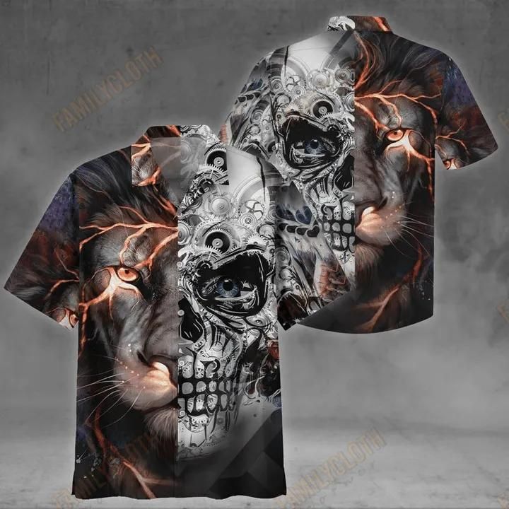 Skull Lion Gray Aloha Hawaiian Shirt