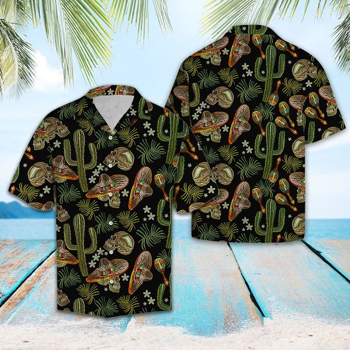 Skull Love Cactus Hawaiian Shirt Summer Button Up For Men Women Couple