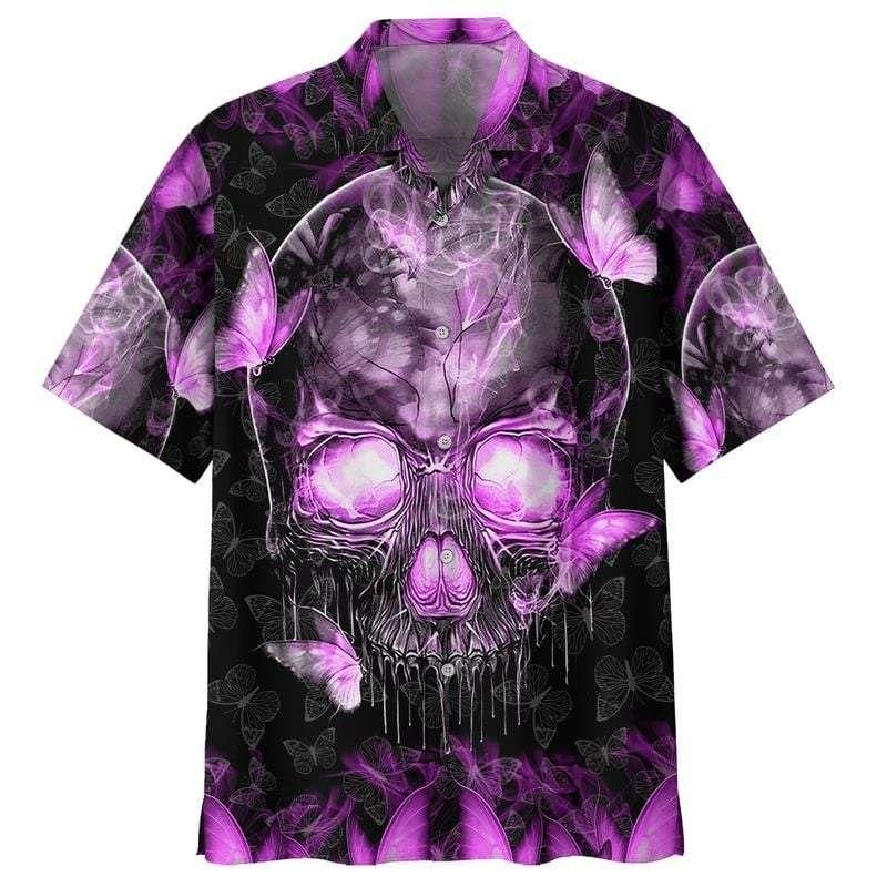 Skull Magic Butterfly Purple Hawaiian Shir