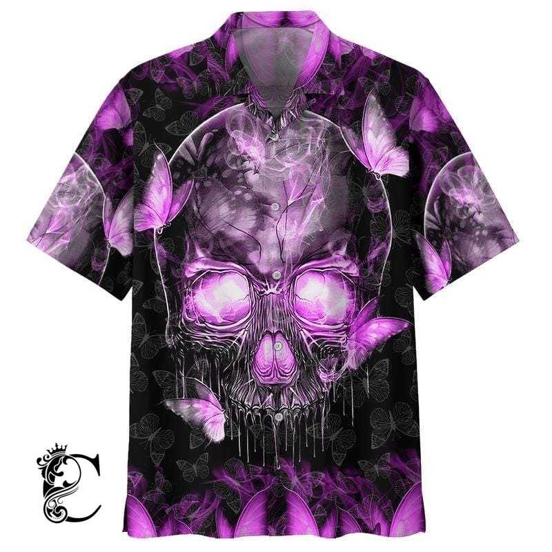 Skull Magic Butterfly Purple Hawaiian Shirt Beach