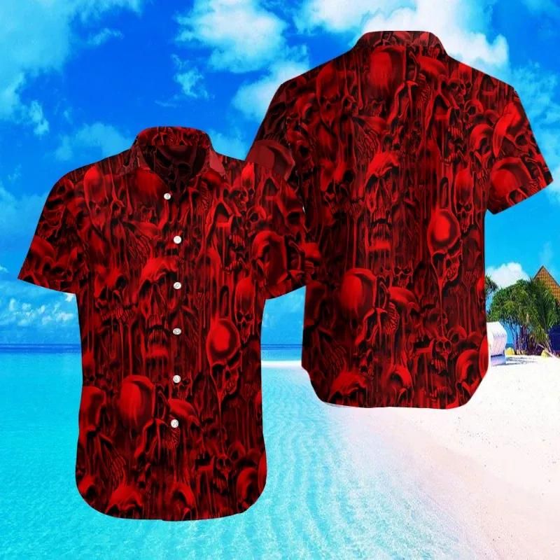 Skull Melting Aloha Hawaiian Shirt Colorful Short Sleeve Summer Beach