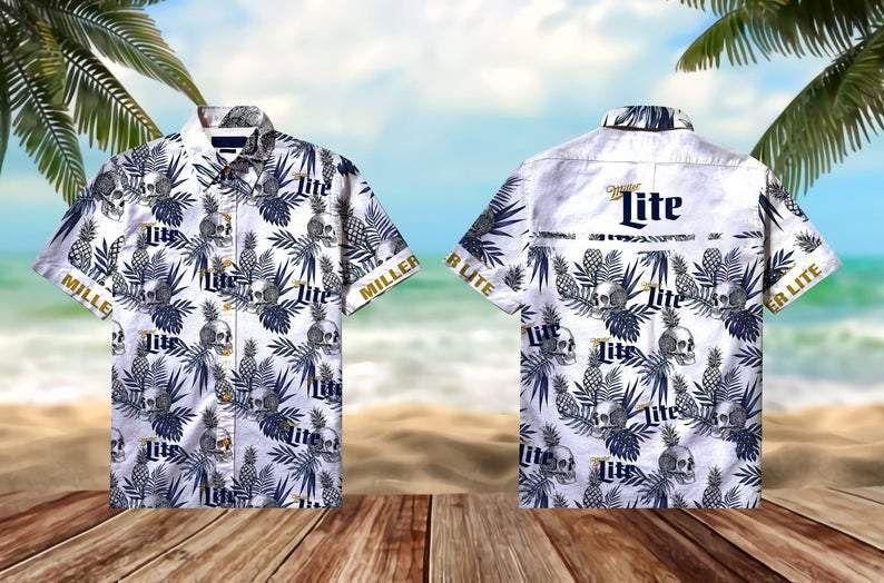 Skull Miller Lite Pineapple Aloha Hawaiian Shirt Colorful Short Sleeve Summer Beach