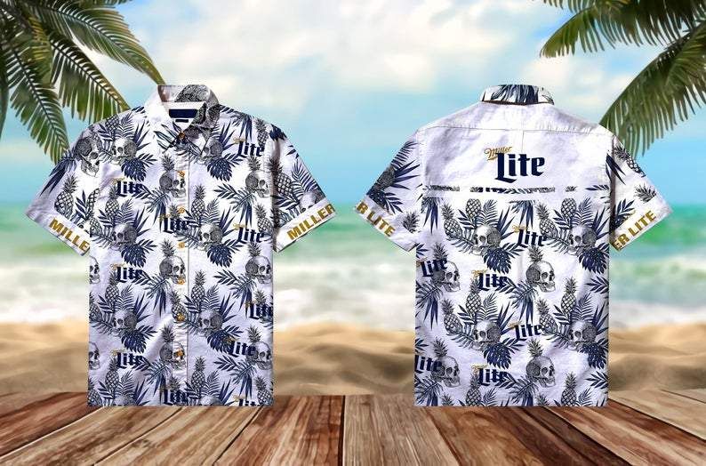 Skull Miller Lite Pineapple Unisex Hawaiian Aloha Shirts Aloha Shirt